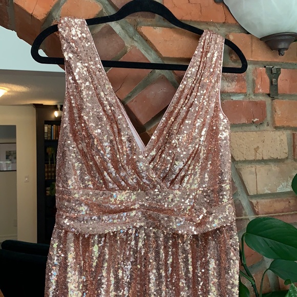 Rose gold Sequin Bridesmaid/Gatsby/Prom/ Grad Dress - Picture 3 of 7